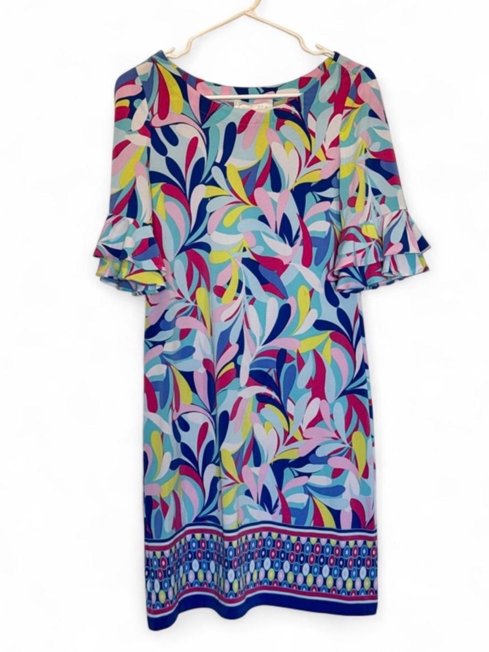 Papagallo Ruffle Sleeve Dress Abstract Colorful XS Dopamine Prep Retro Mod
